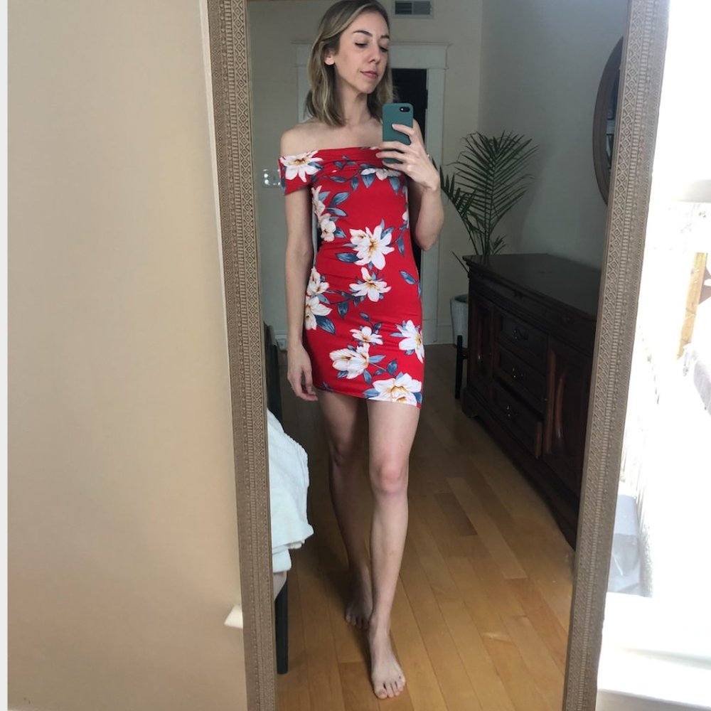 Heart & Hips Floral Off-the-Shoulder Mini Dress